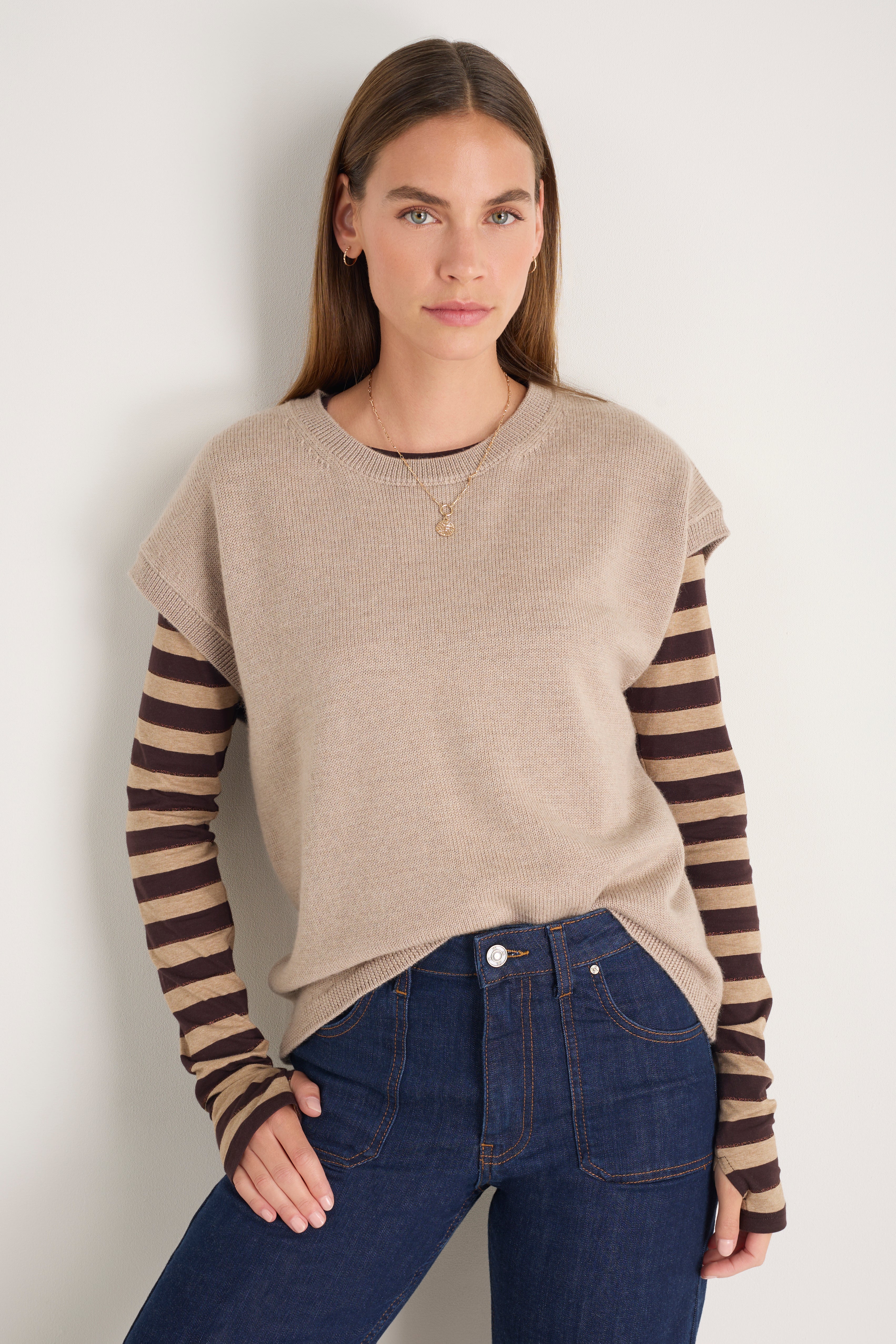 Fleur Merino Tank - Oat Melange