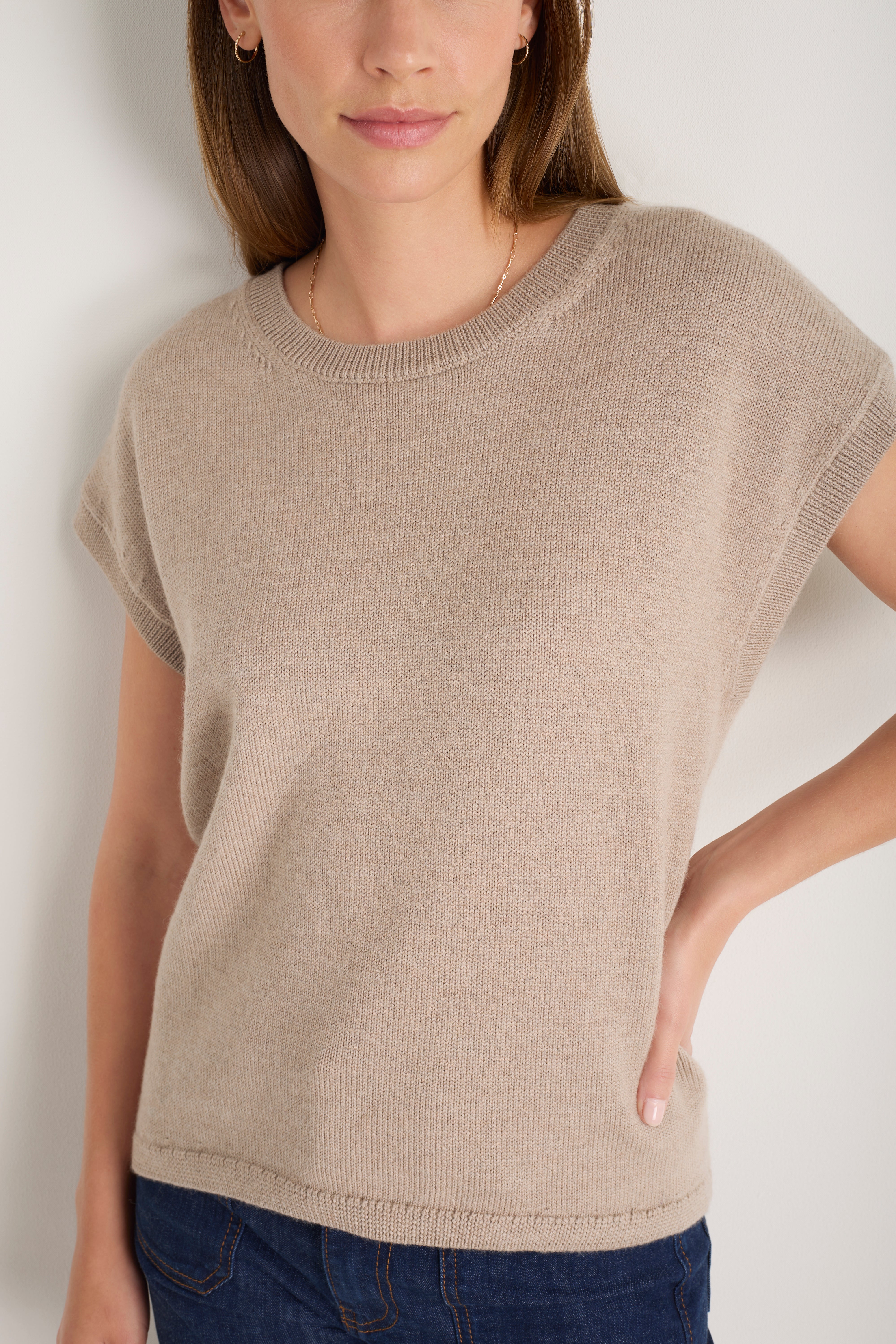 Fleur Merino Tank - Oat Melange