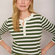 Fleurine Button Neck Jumper - Ecru/Moss Green Stripe
