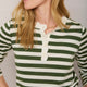 Fleurine Button Neck Jumper - Ecru/Moss Green Stripe