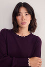 Fleurine Scallop Jumper - Aubergine/Oat Trim