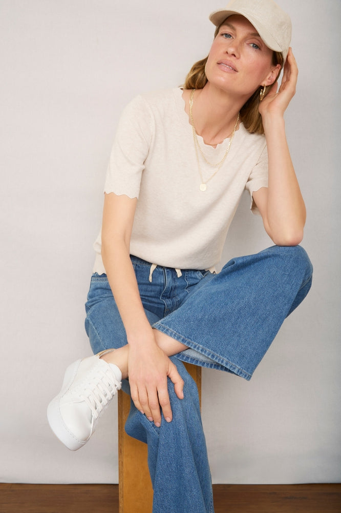 Fleurine Linen Cotton Knit Top - Parchment