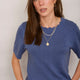 Fleurine Linen Cotton Knit Top - Denim Blue