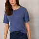 Fleurine Linen Cotton Knit Top - Denim Blue
