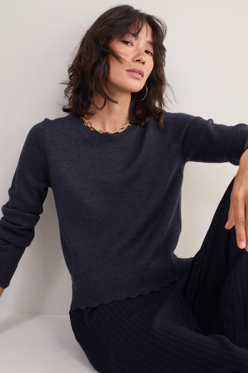 Florentine Scallop Jumper - Charcoal Grey