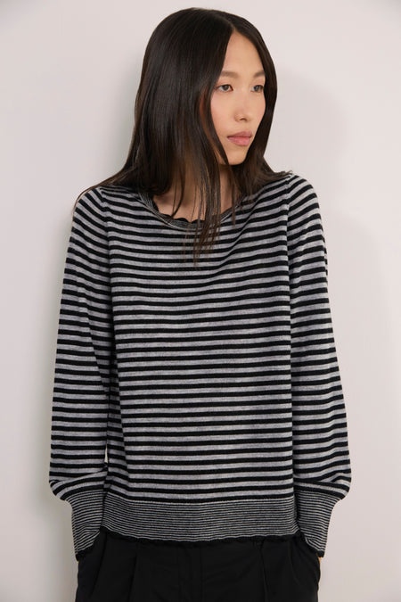 Fleurine Scallop Jumper - Black/Grey Micro Stripe