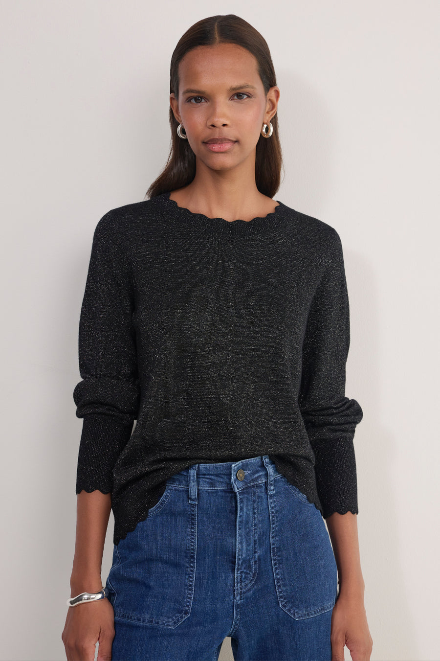 Fleurine Scallop Jumper - Black Sparkle