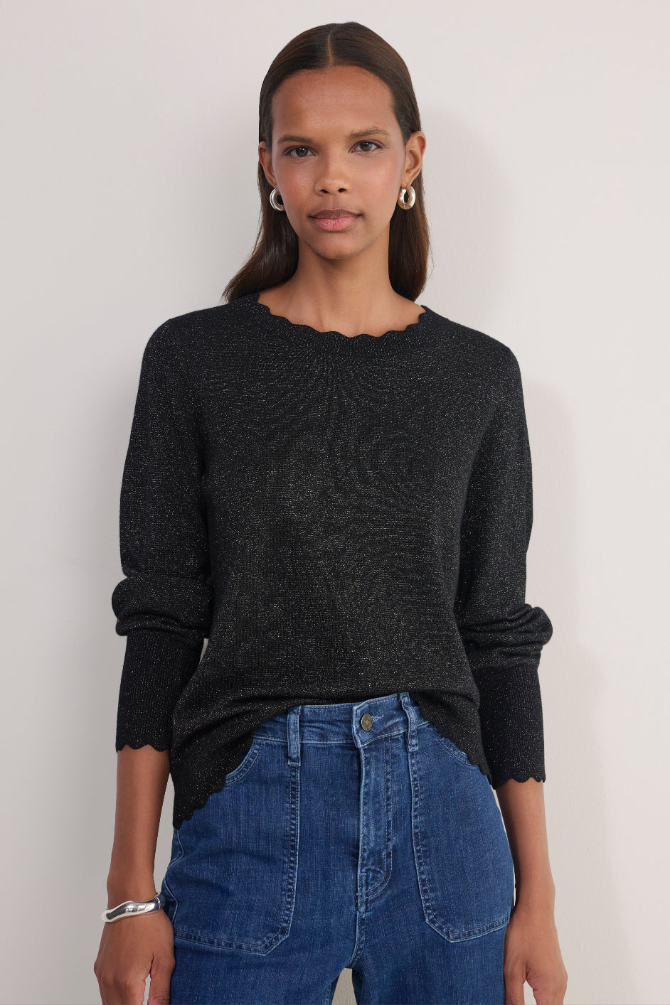 Fleurine Scallop Jumper - Black Sparkle