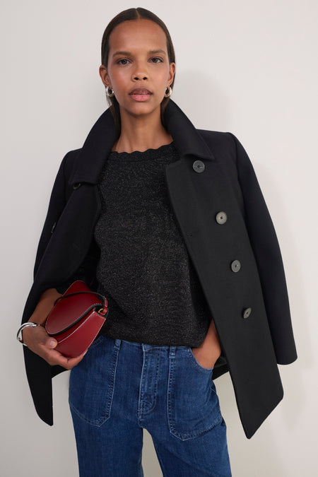 Fleurine Scallop Jumper - Black Sparkle