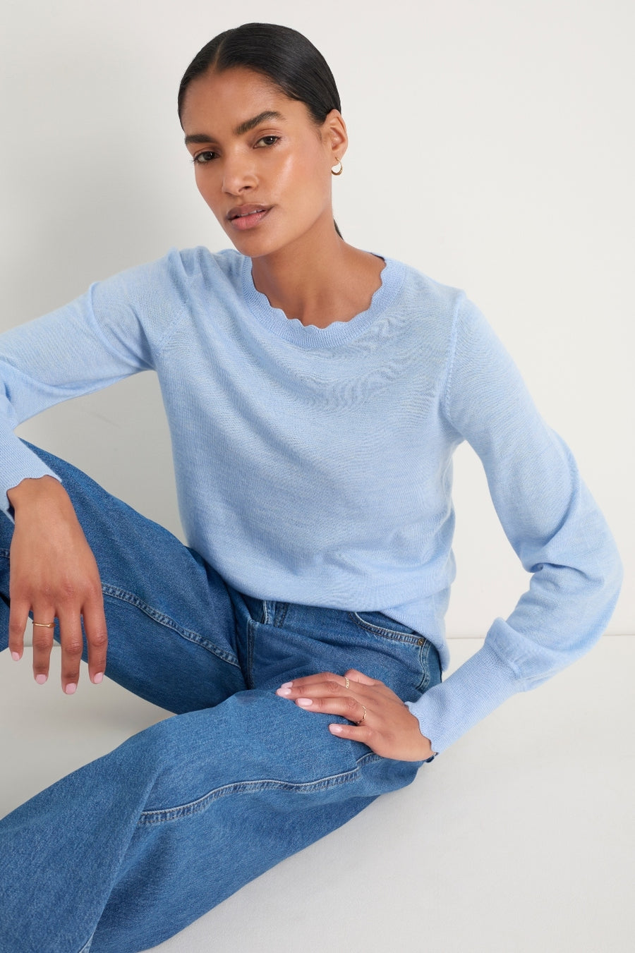 Fleurine Scallop Jumper - Chambray Blue