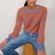 Fleurine Scallop Jumper - Denim Blue/Orange Stripe