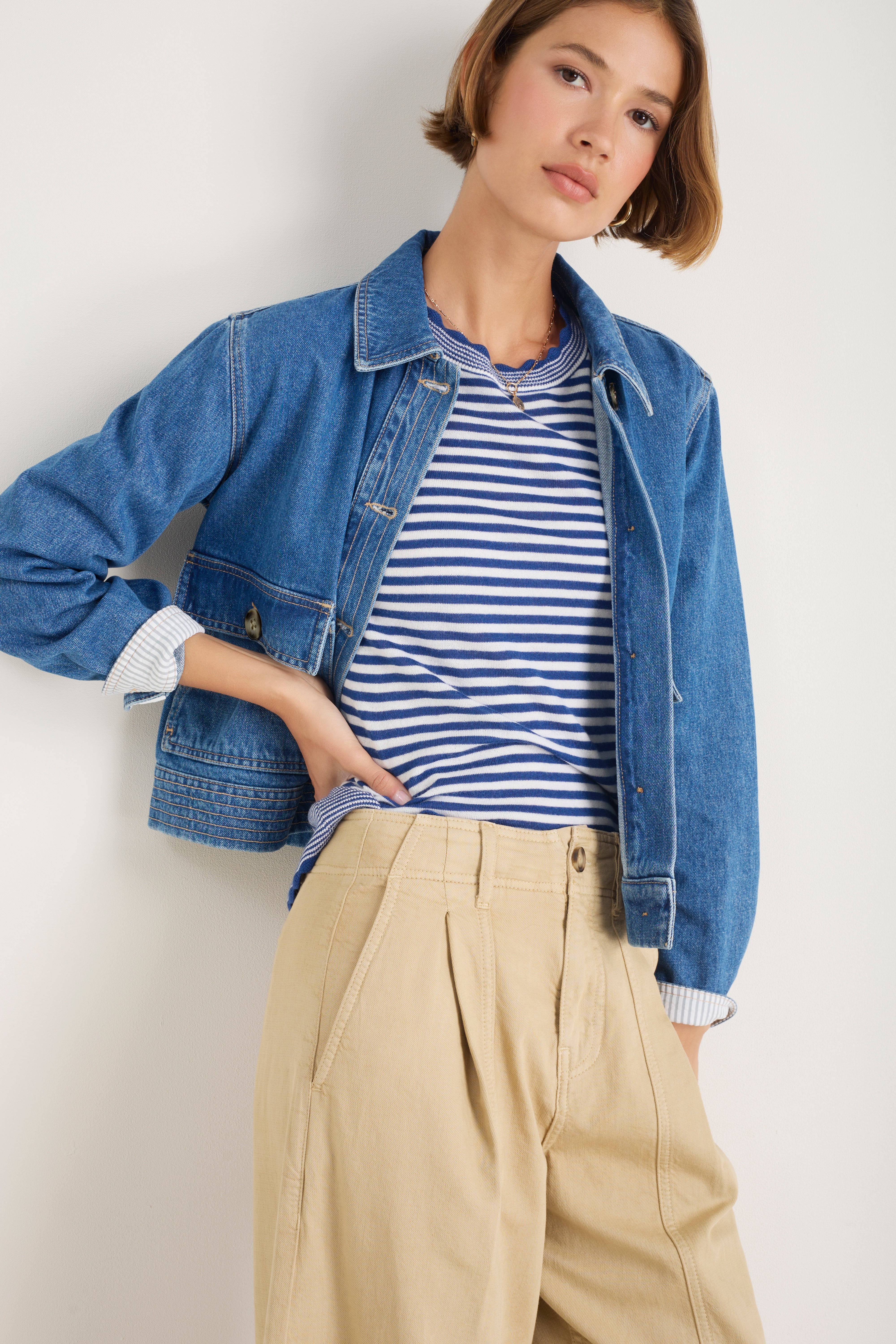 Fleurine Scallop Jumper - Midnight/Ivory Micro Stripe