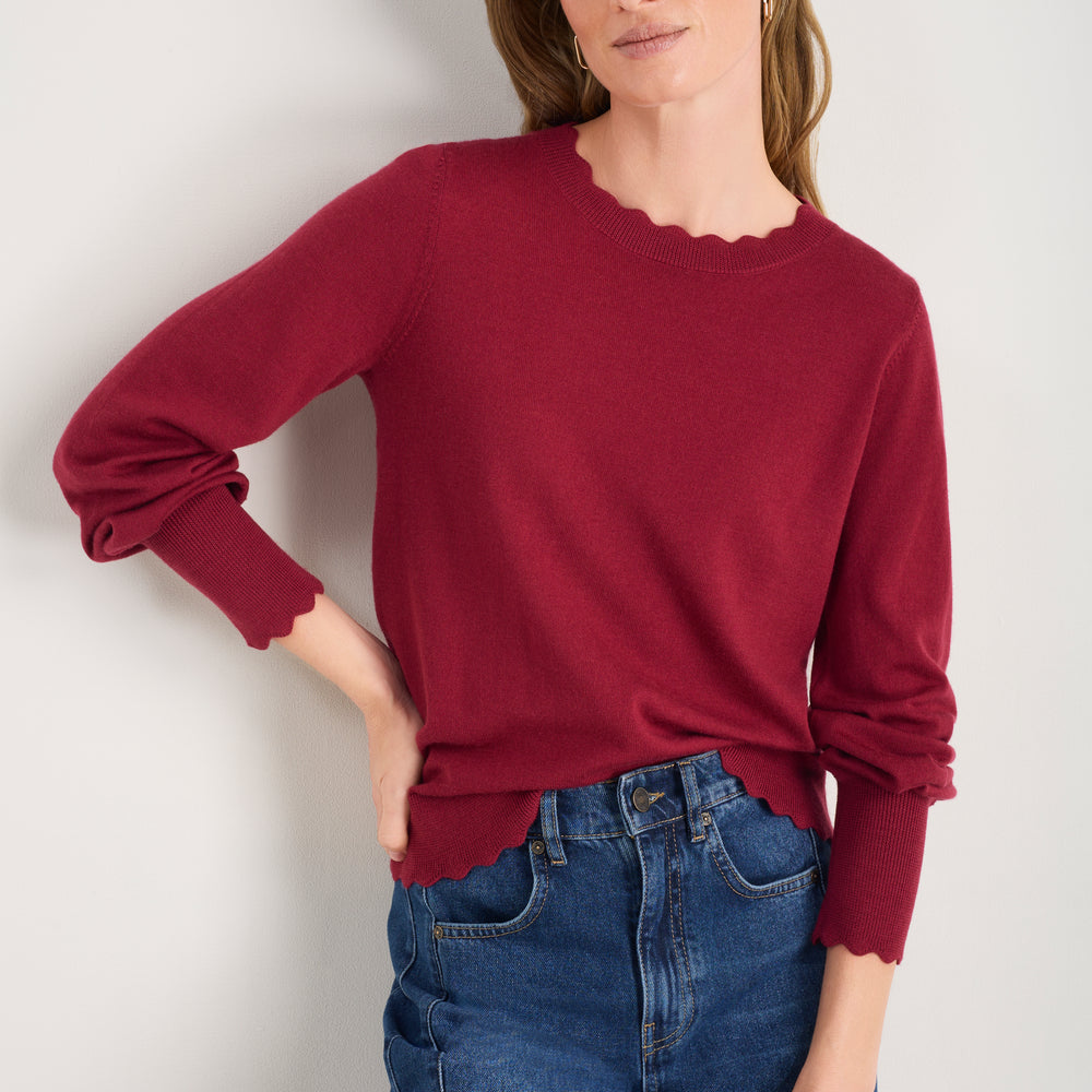 Fleurine Scallop Jumper - Pomegranate Red