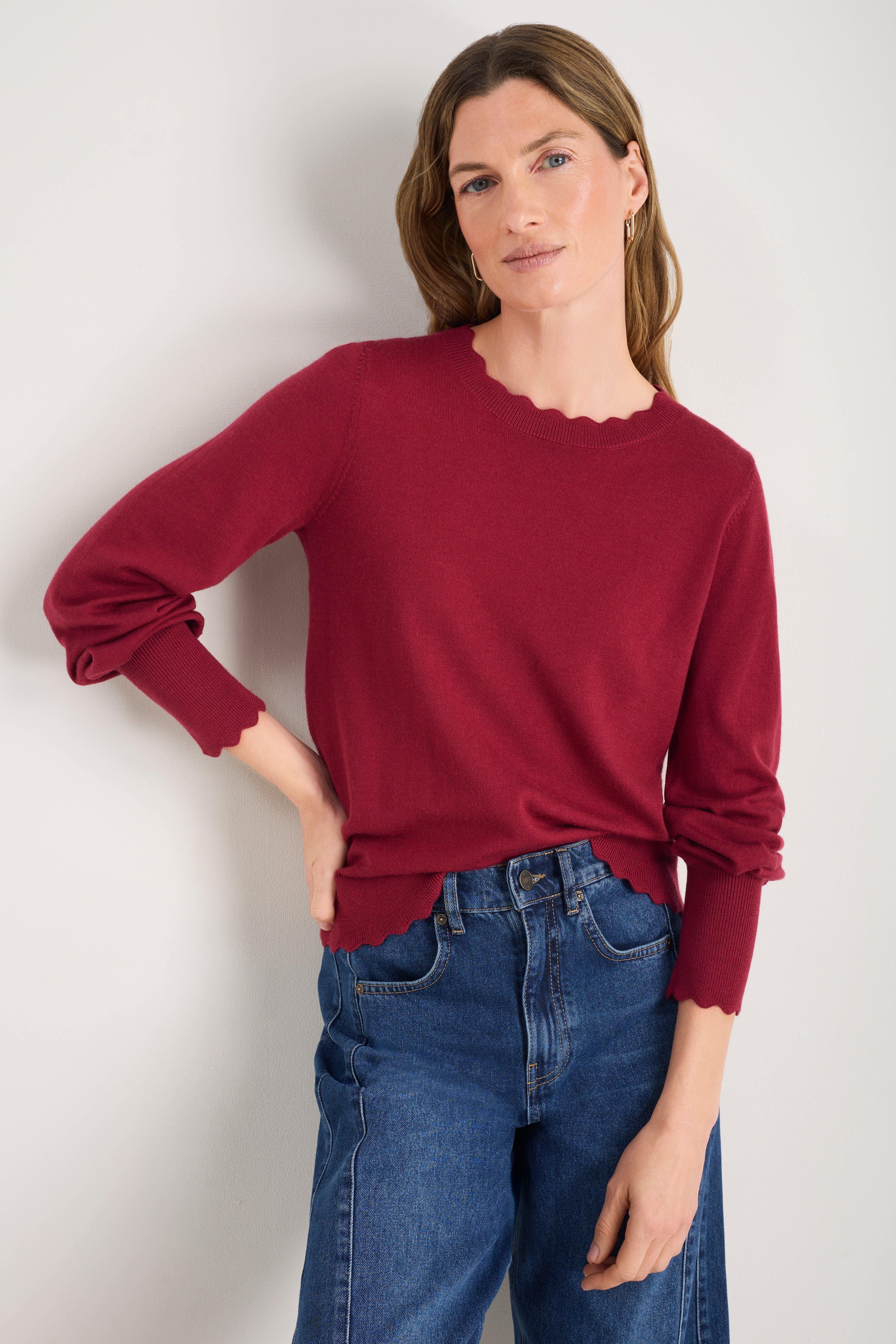 Fleurine Scallop Jumper - Pomegranate Red