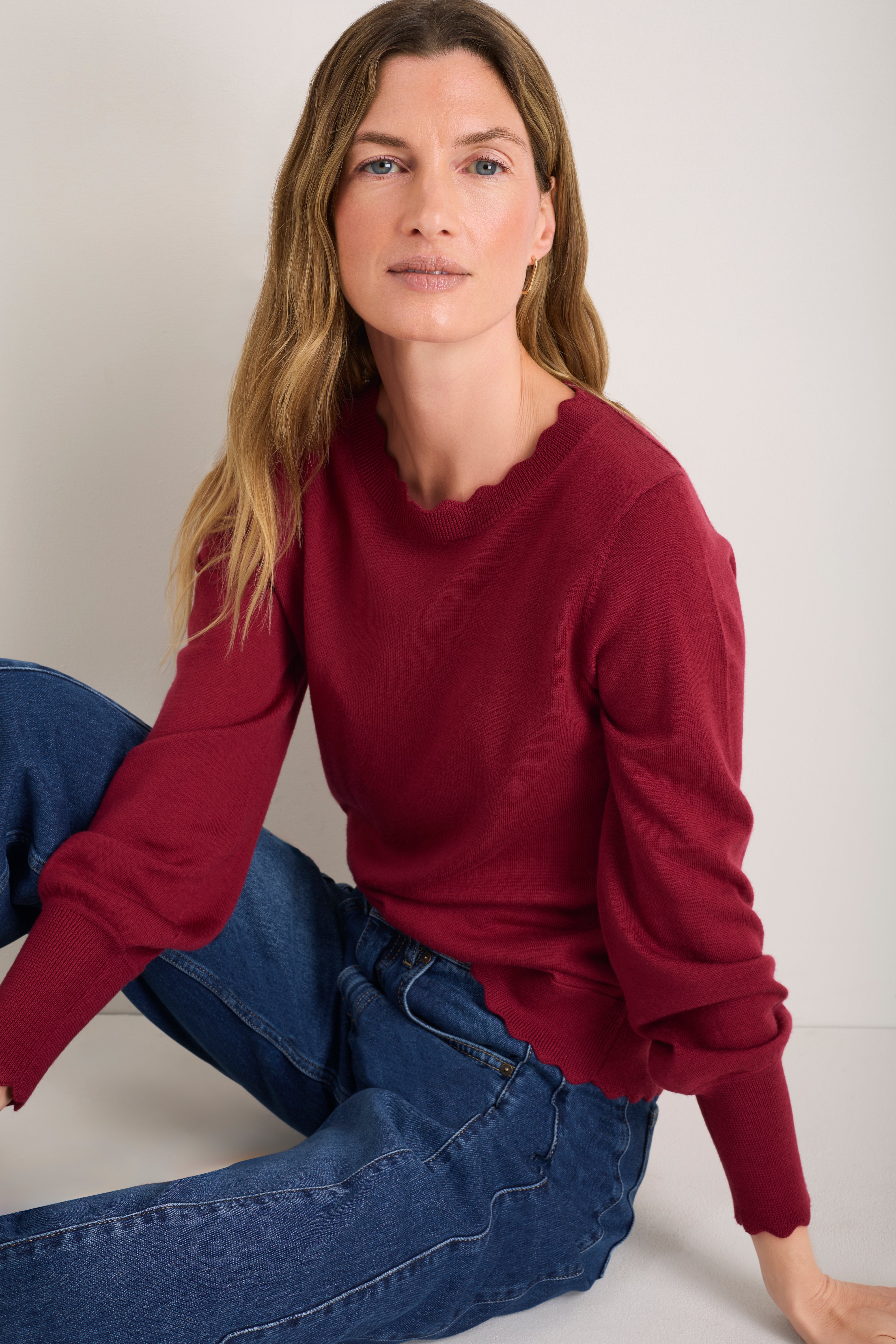 Fleurine Scallop Jumper - Pomegranate Red