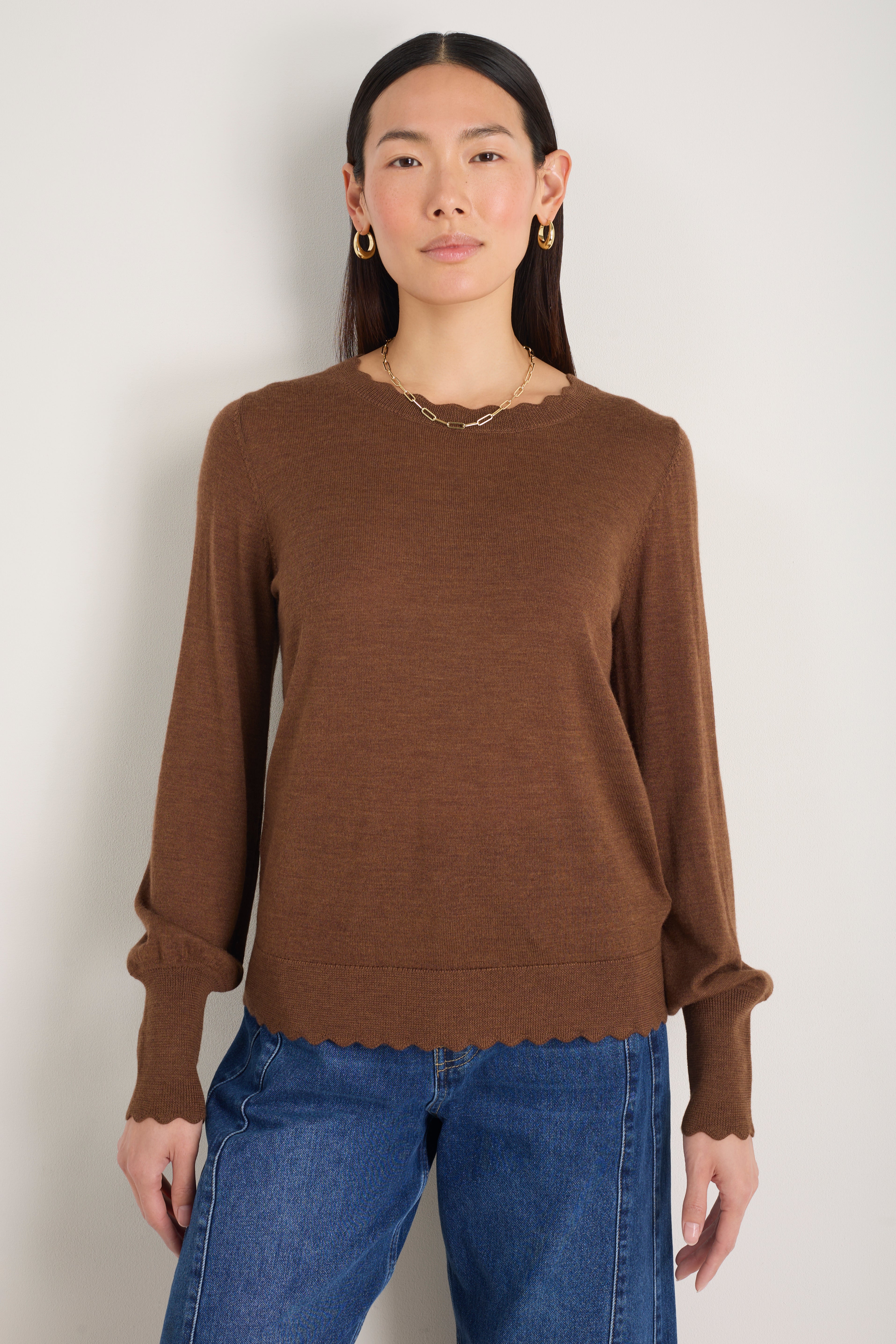 Fleurine Scallop Jumper - Warm Cocoa