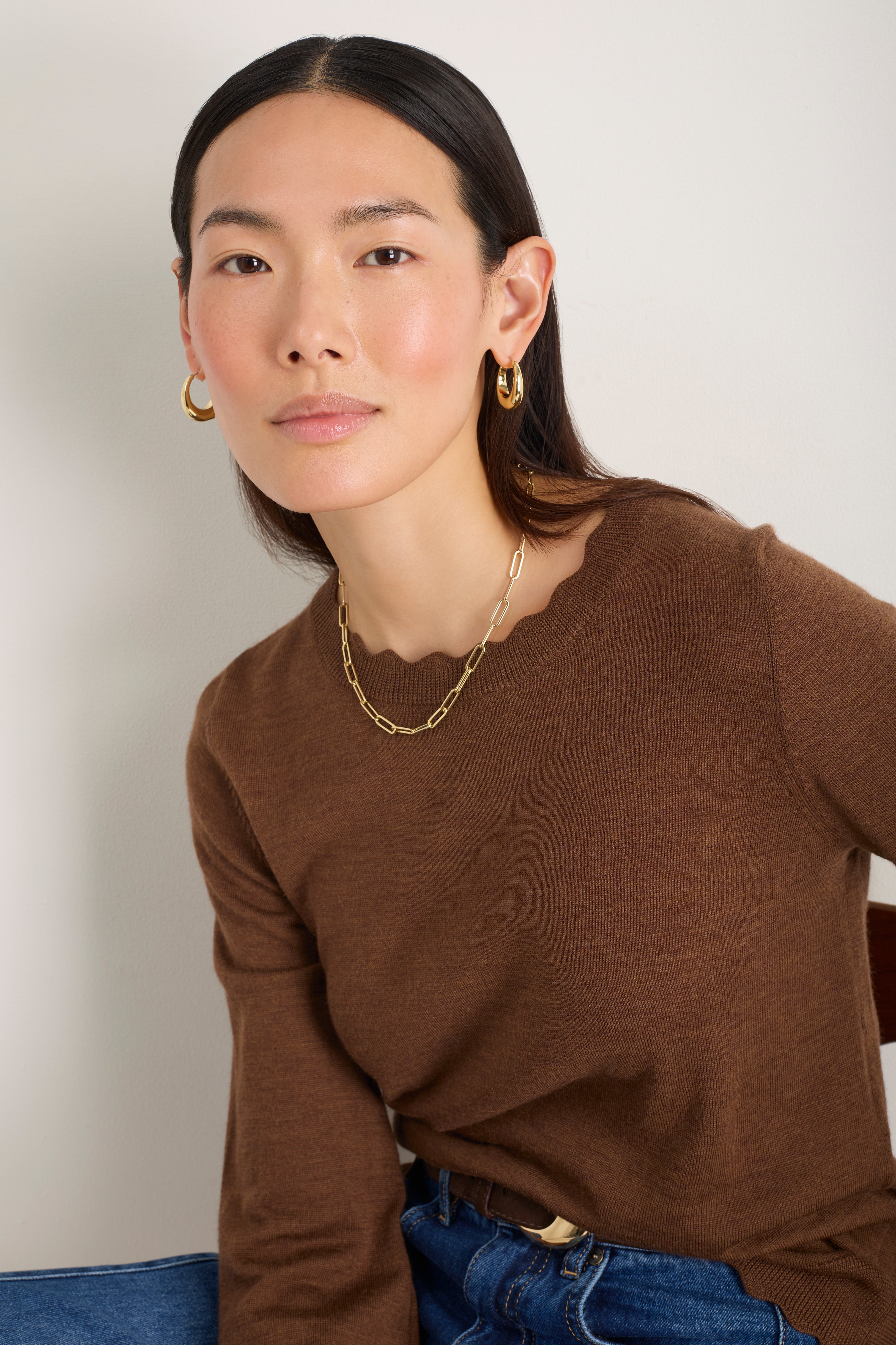 Fleurine Scallop Jumper - Warm Cocoa