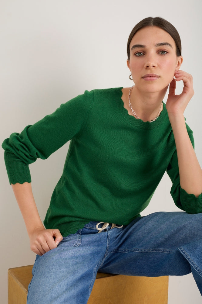 Fleurine Scallop Jumper - Dark Jade Green