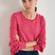 Fleurine Scallop Jumper - Pink/Red Micro Stripe