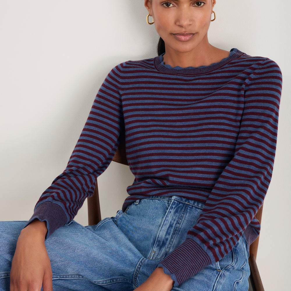 Fleurine Scallop Jumper - Denim Blue/Deep Fig Stripe