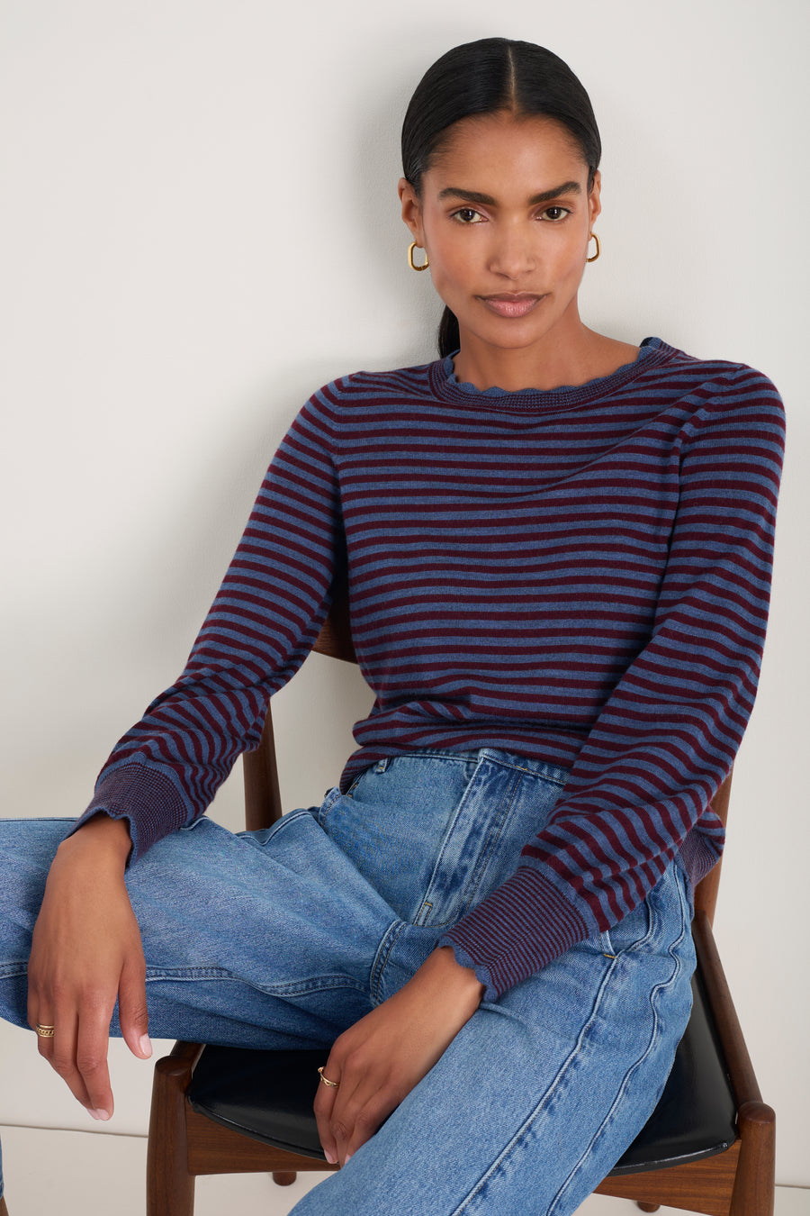 Fleurine Scallop Jumper - Denim Blue/Deep Fig Stripe