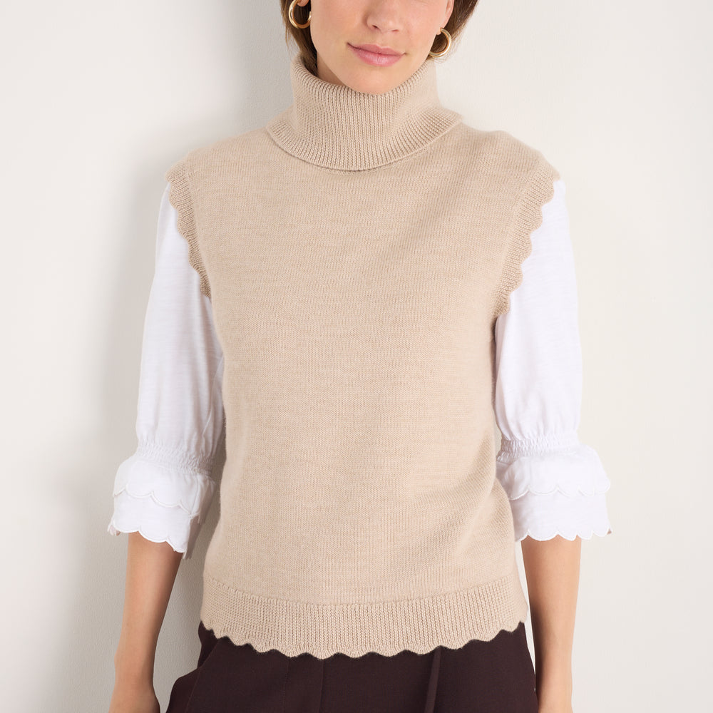 Fleurine Scallop Roll Neck Tank - Oat Marl