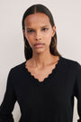 Fleurine Scallop V-Neck Jumper - Black