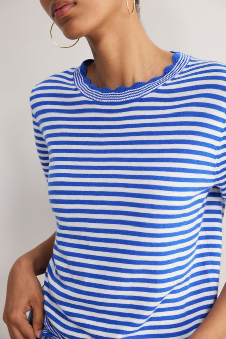 Fleurine Short Sleeve Tee - Chambray Blue/Ivory Micro Stripe