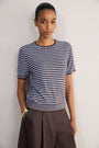 Fleurine Short Sleeve Tee - Cocoa/Sky Blue Micro Stripe
