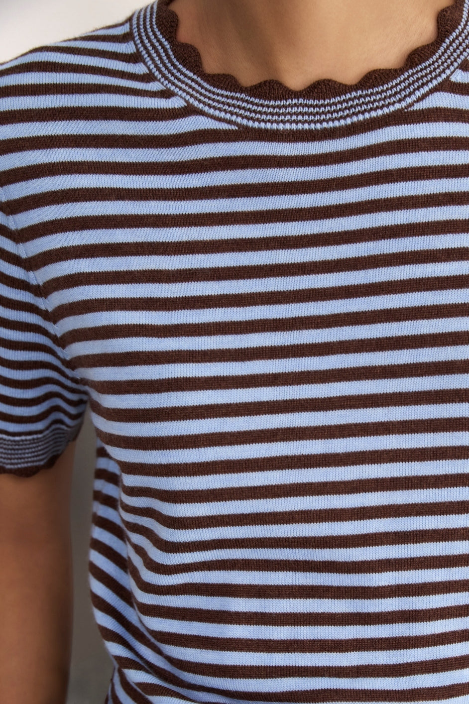 Fleurine Short Sleeve Tee - Cocoa/Sky Blue Micro Stripe