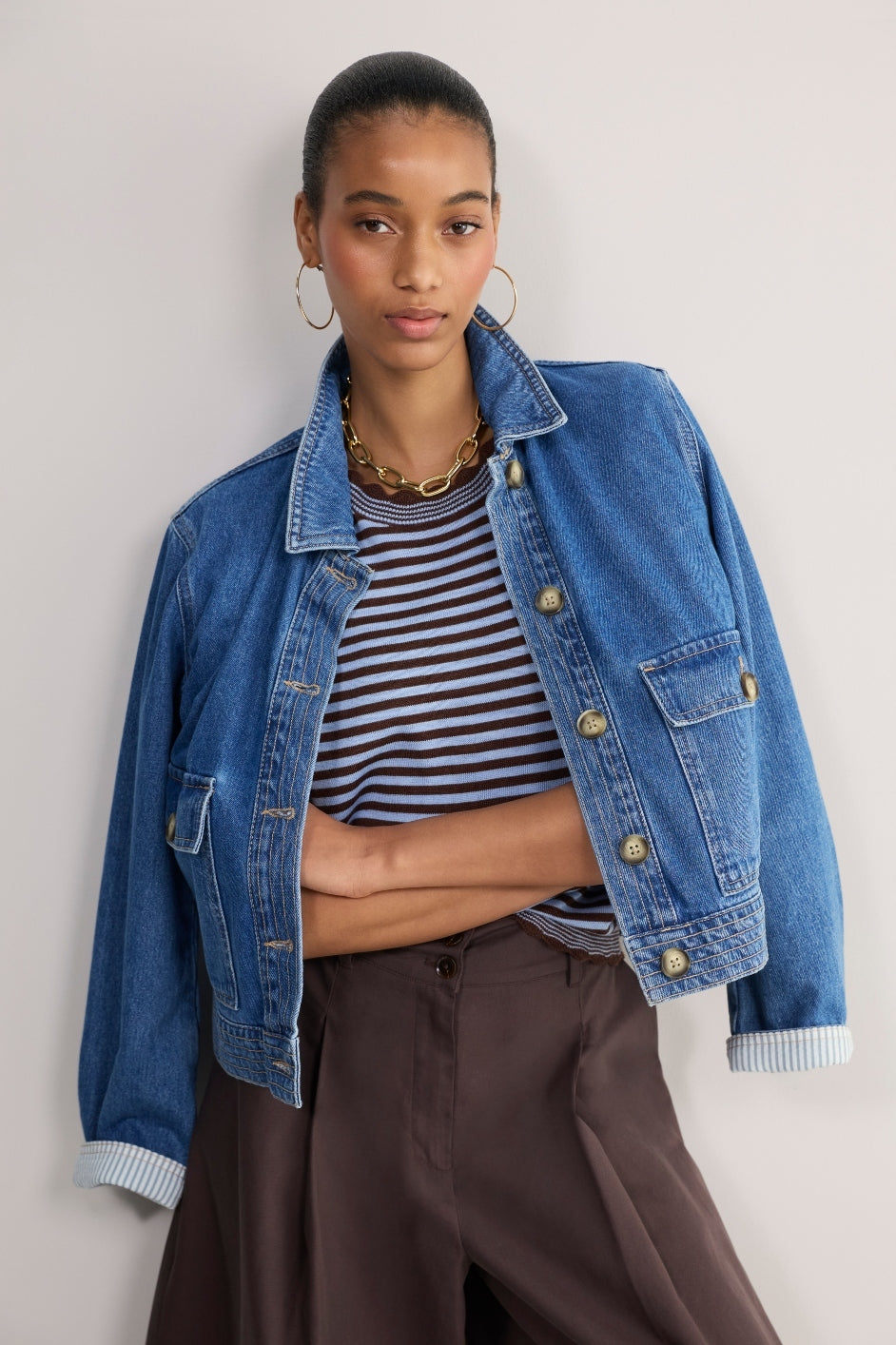 Fleurine Short Sleeve Tee - Cocoa/Sky Blue Micro Stripe