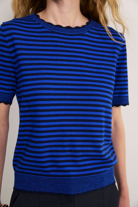 Fleurine Short Sleeve Tee - Midnight/Cobalt Micro Stripe