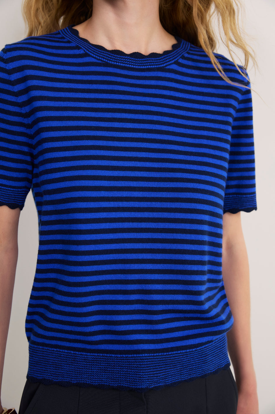 Fleurine Short Sleeve Tee - Midnight/Cobalt Micro Stripe