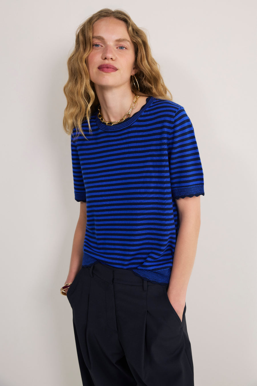 Fleurine Short Sleeve Tee - Midnight/Cobalt Micro Stripe