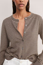 Flora Cardigan - Oat/Chocolate Stripe