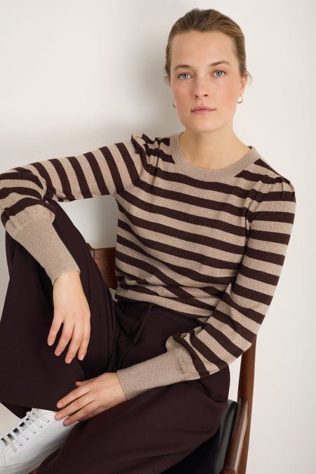 Flora Jumper - Oat/Cocoa Sparkle Stripe