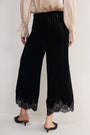 Florence Silk Velvet Lace Trim Trouser - Black