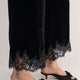 Florence Silk Velvet Lace Trim Trouser - Black