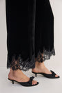 Florence Silk Velvet Lace Trim Trouser - Black