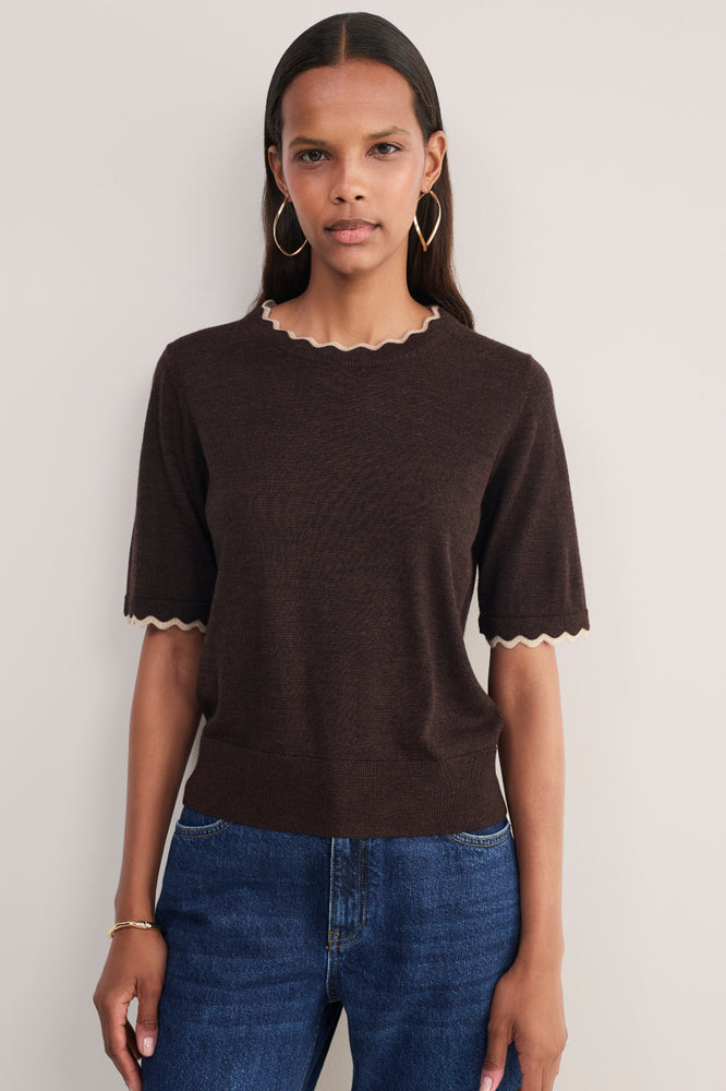 Florrie Double Layered Knitted Top - Chocolate/Oat