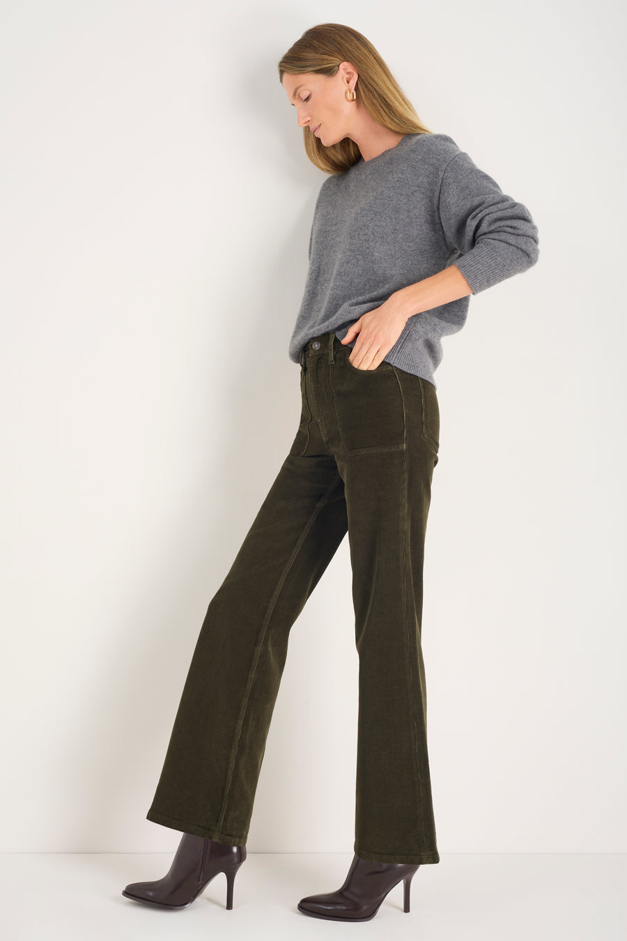 Flossie Carpenter Flare Cord Trouser - Dark Olive
