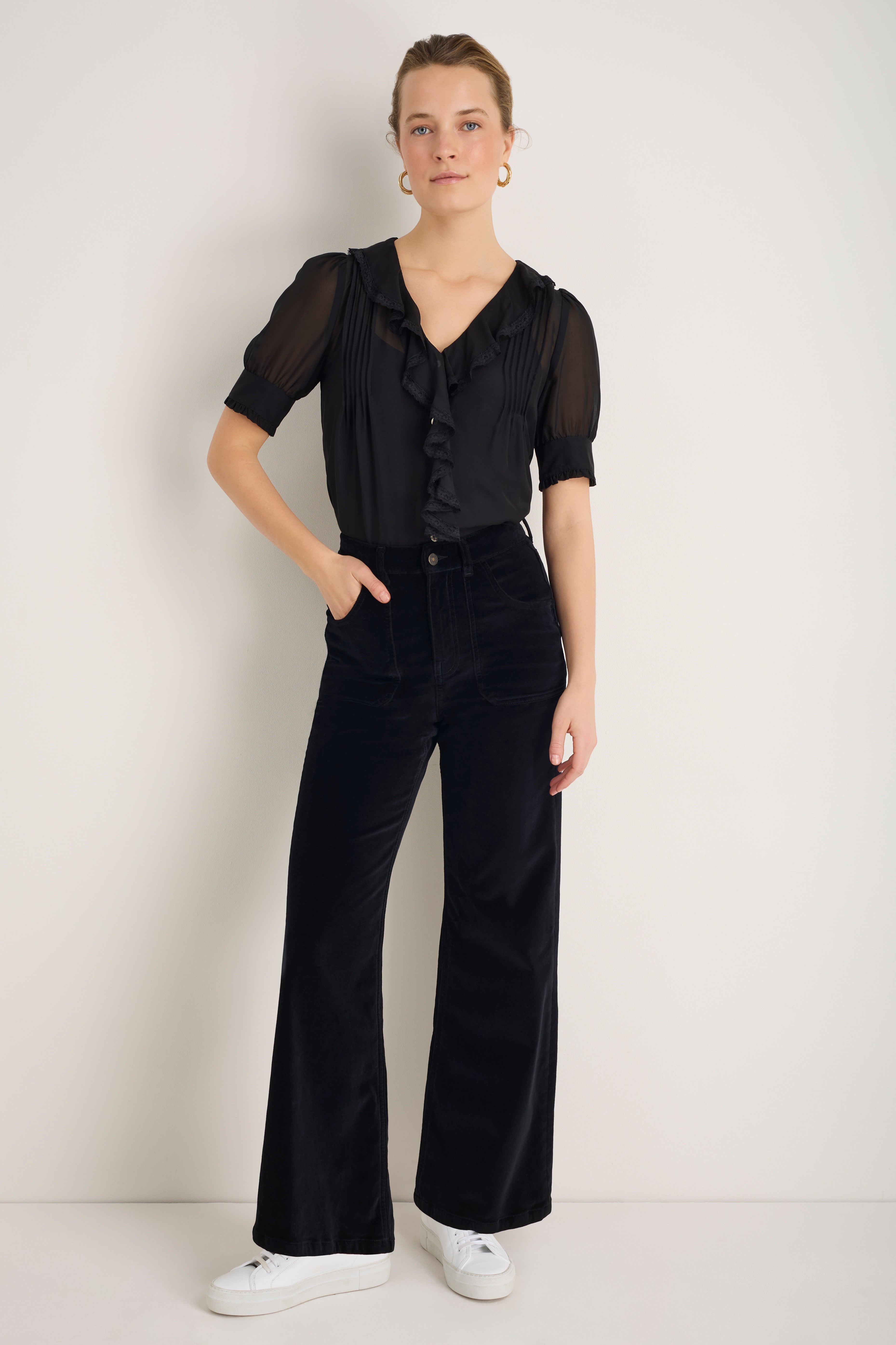 Flossie Cotton Velvet Trouser - Black