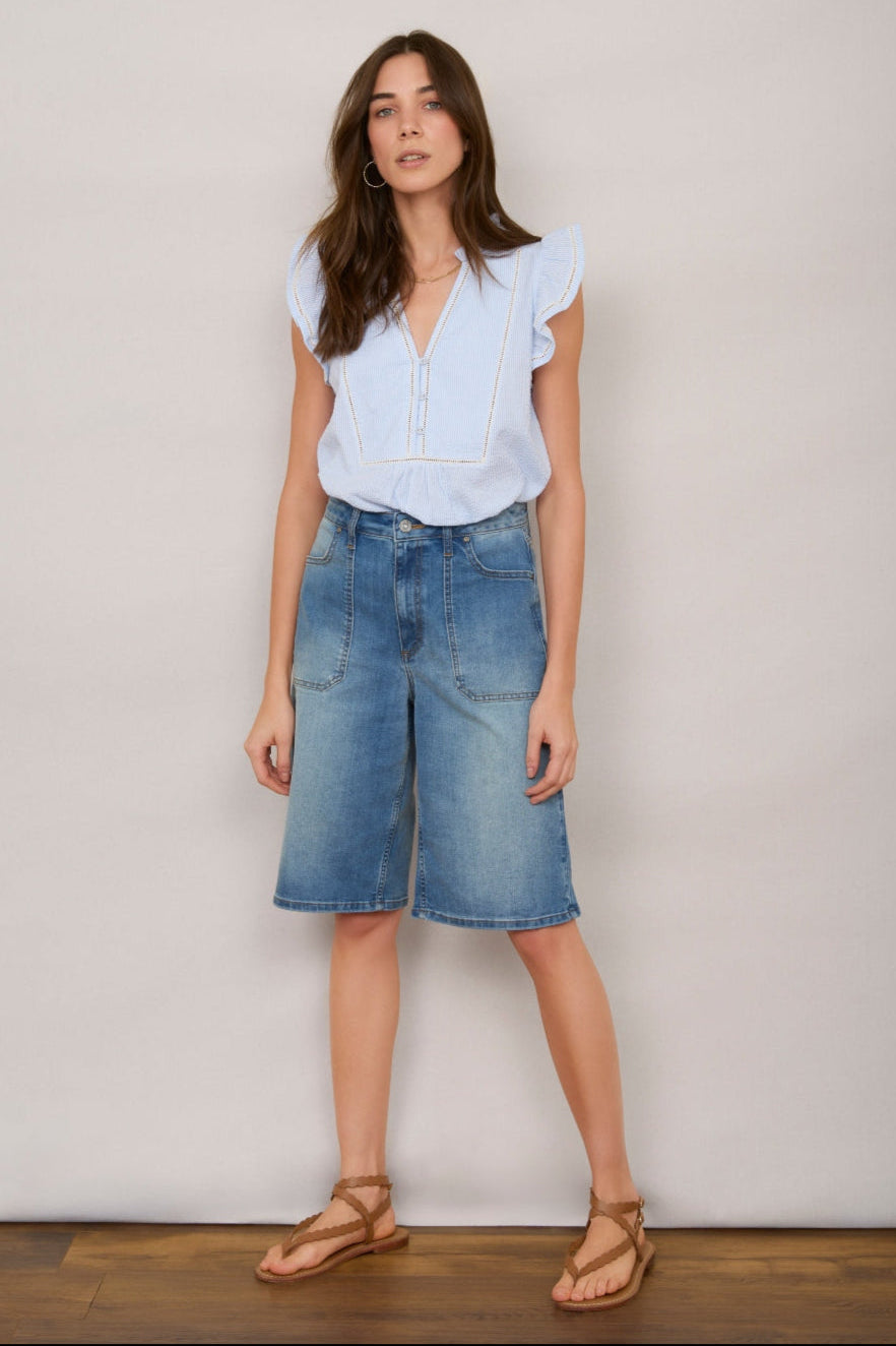 Flossie Culotte Short - Mid Wash