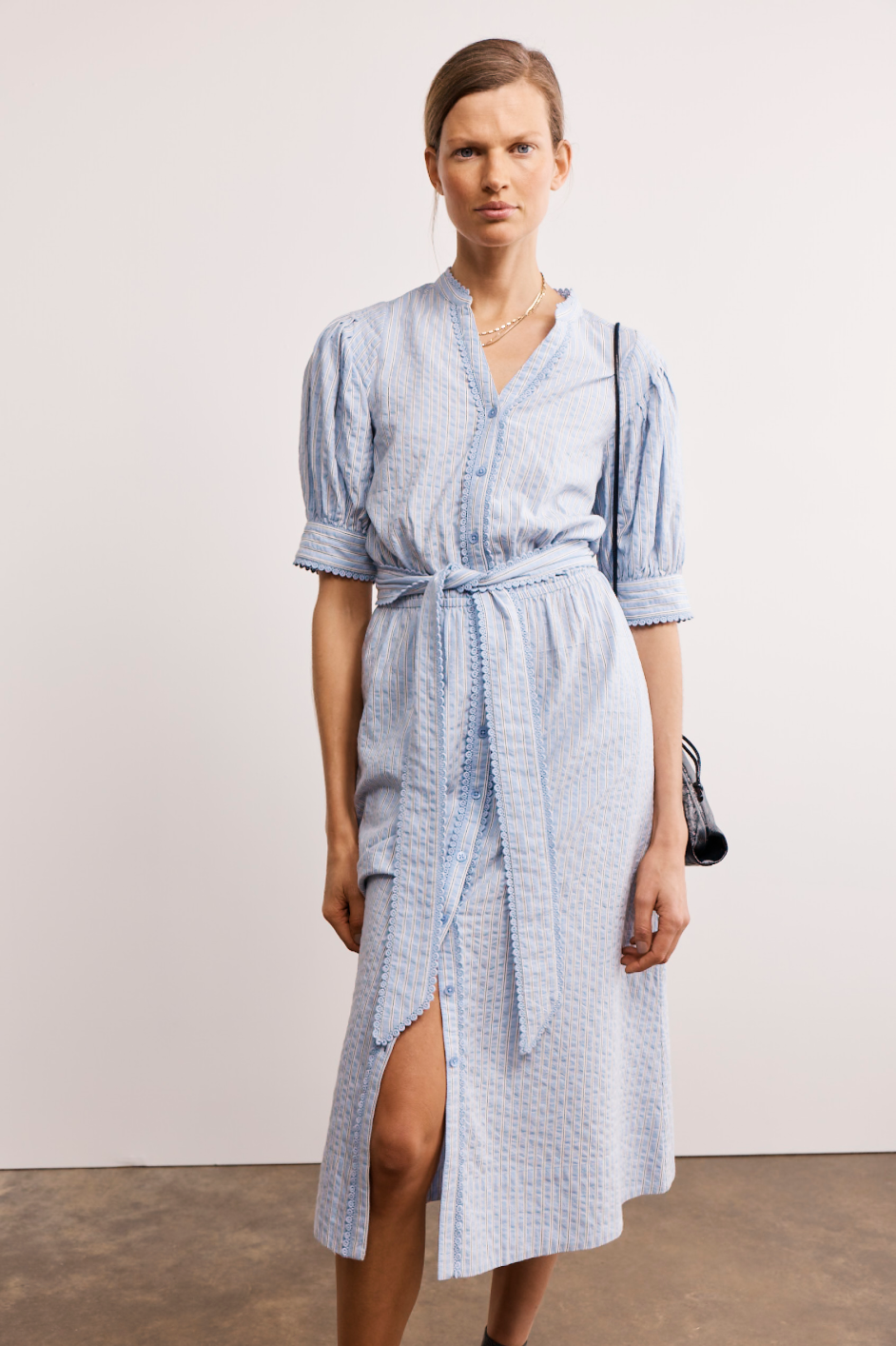 Fiona Shirt Dress - Powder Blue Stripe