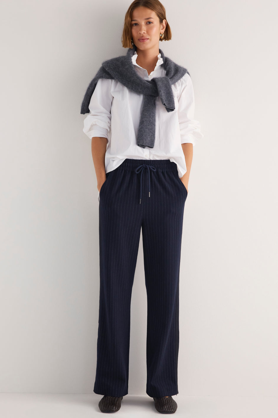 Suzy Side Stripe Trouser - Midnight Pinstripe