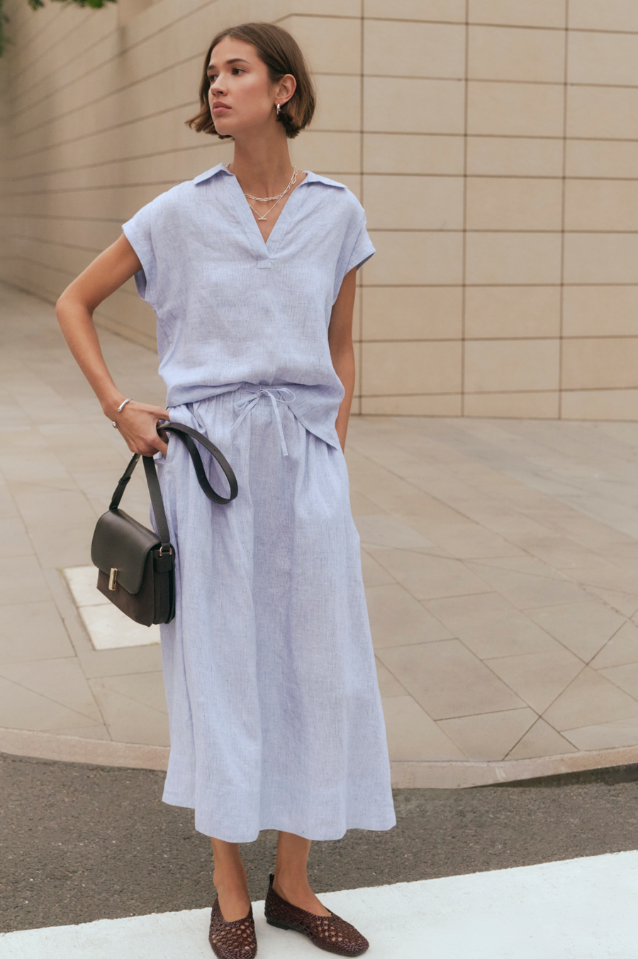 Marina Linen Skirt - Blue/Ivory Stripe