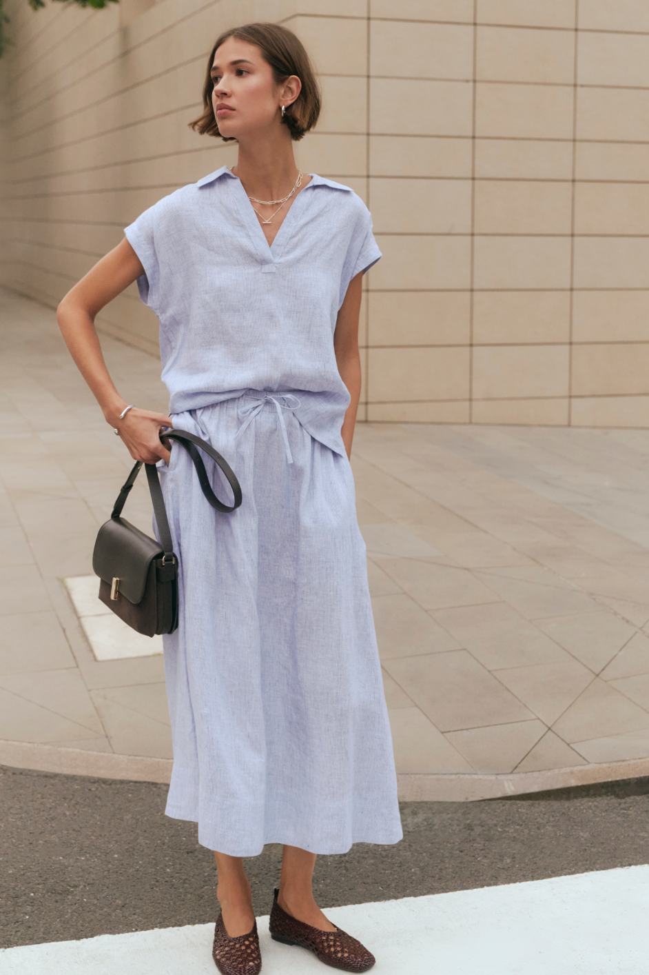 Marina Linen Skirt - Blue/Ivory Stripe