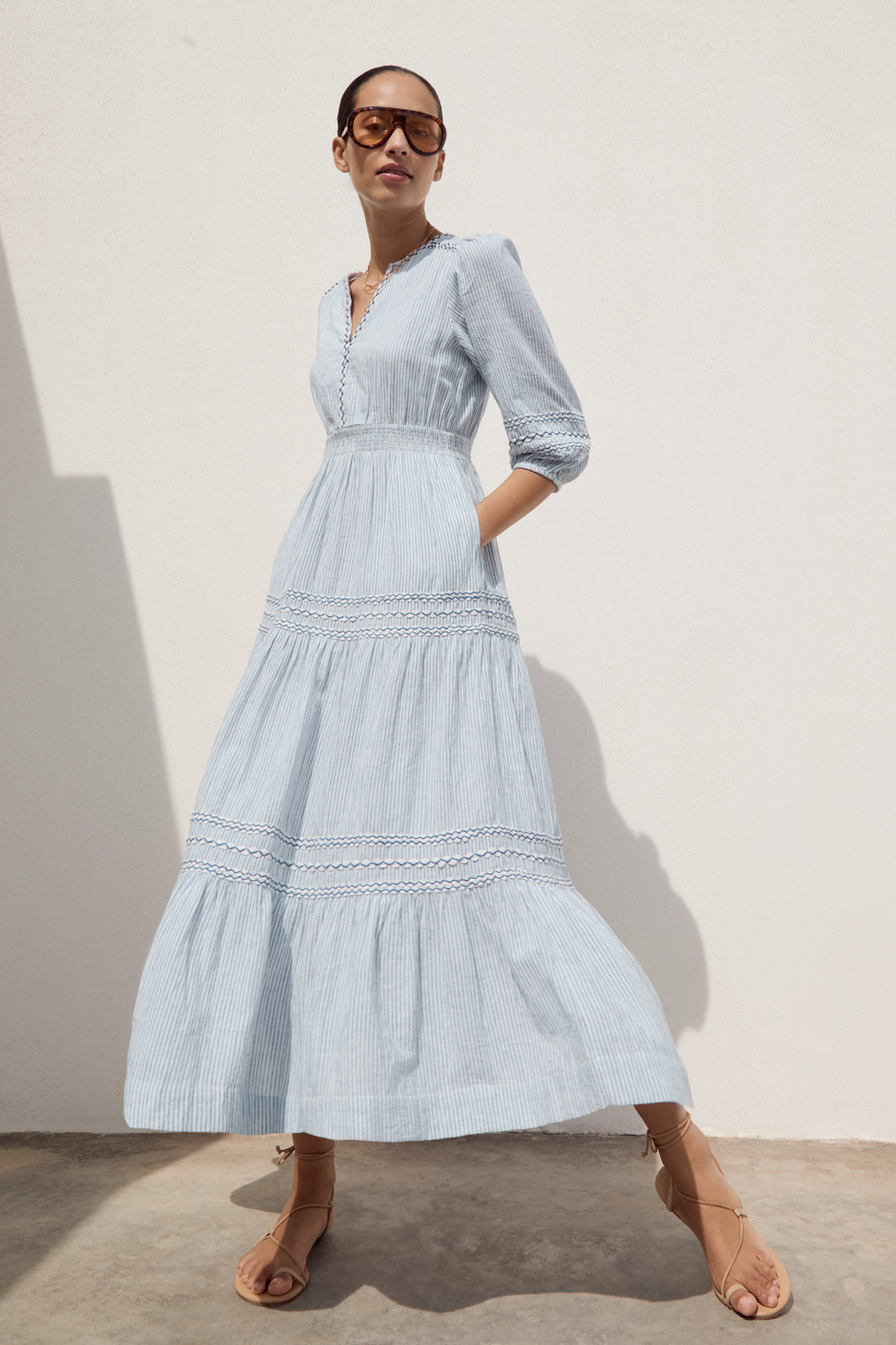 Georgina Dress - Blue/Ivory Stripe
