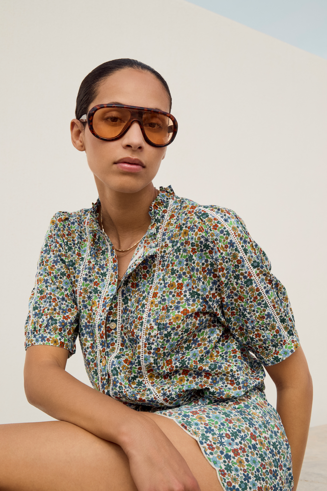 Pansy Pintuck Blouse - Multi Meadow Garden