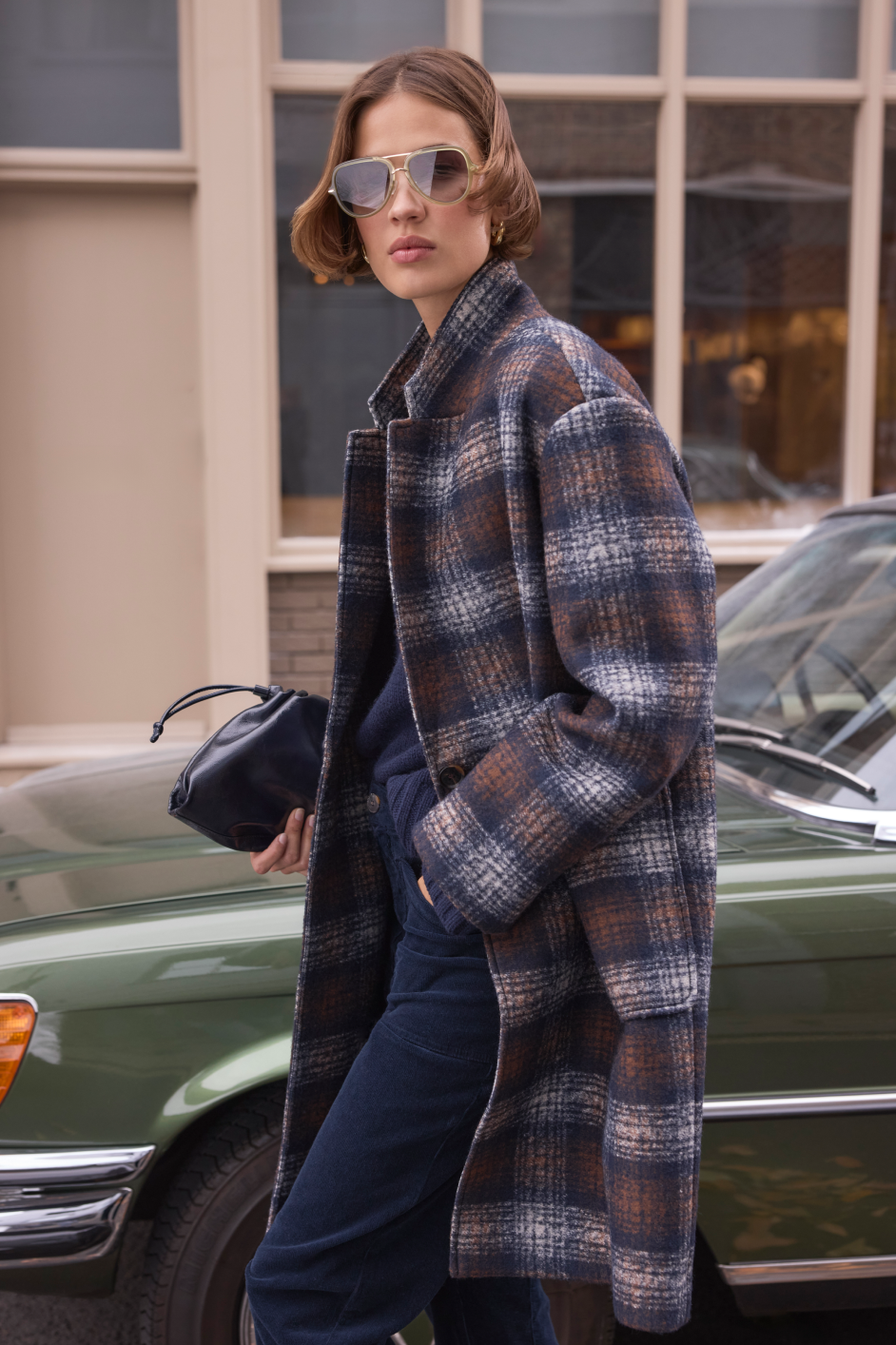 DB x Wyse Cocoon Coat - Brown/Blue Check